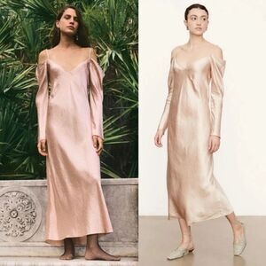 Vince Cold Shoulder Maxi Pink Dress Pearl Blush Draped Crinkled  Size S